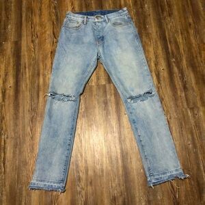 MNML Jeans Women's 31 Slim Button Fly Distressed Raw Hem Straight Leg Denim
